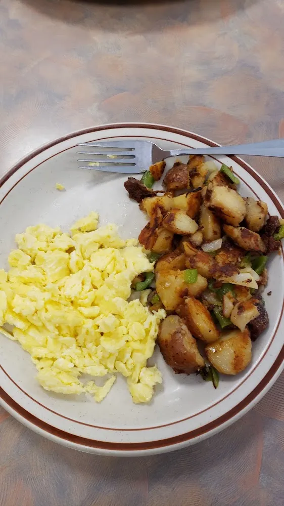 Scrambled Eggs Home Fries and Toast
